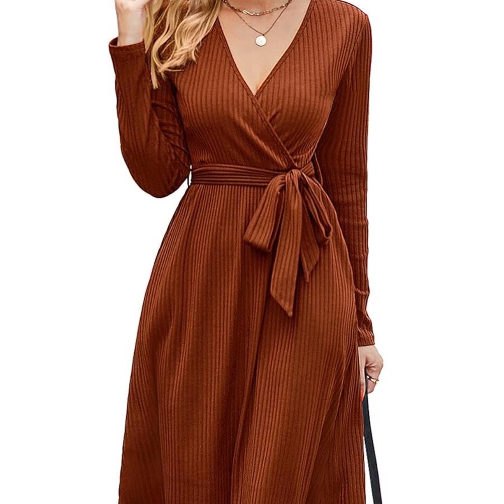 Chic Long Sleeve Brown Wrap Dress